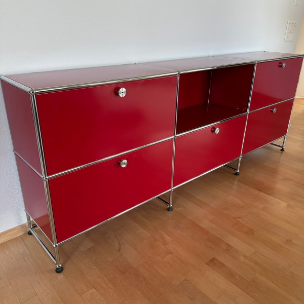 USM Haller Sideboard 2x3 Rubinrot Top Zustand